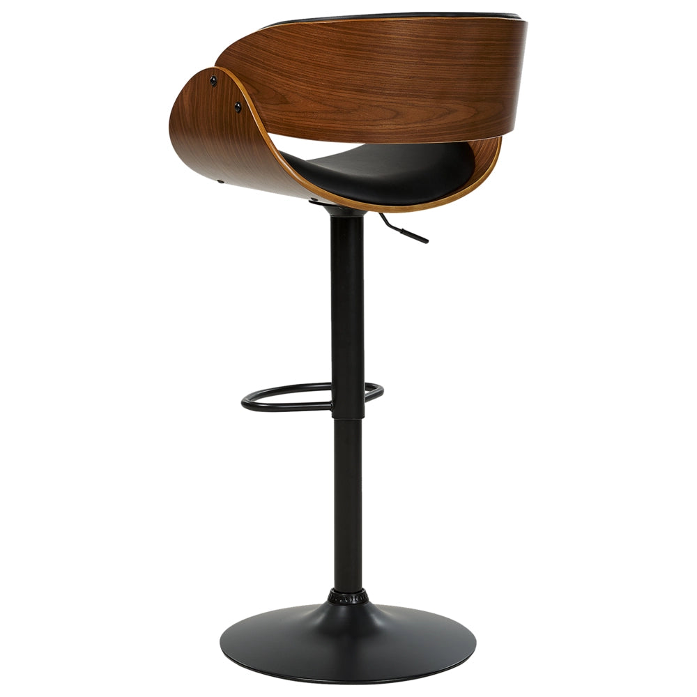 Set di 2 sedie da bar in ecopelle nero con schienale regolabile legno scuro Girevole Alzata a Gas Regolabile in Altezza Moderno