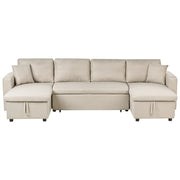 Divano letto ad angolo con rivestimento in tessuto beige a 5 posti a forma di U con contenitore