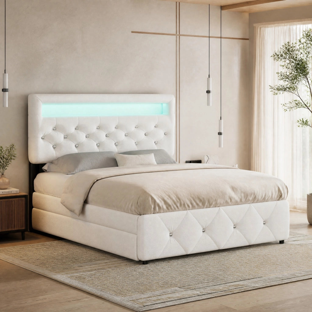 Letto matrimoniale imbottito 140x200 cm con letto estraibile