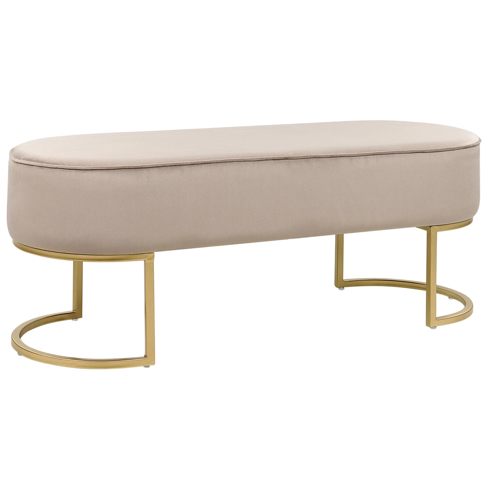 Panca imbottita beige con gambe in metallo dorato glamour soggiorno camera da letto