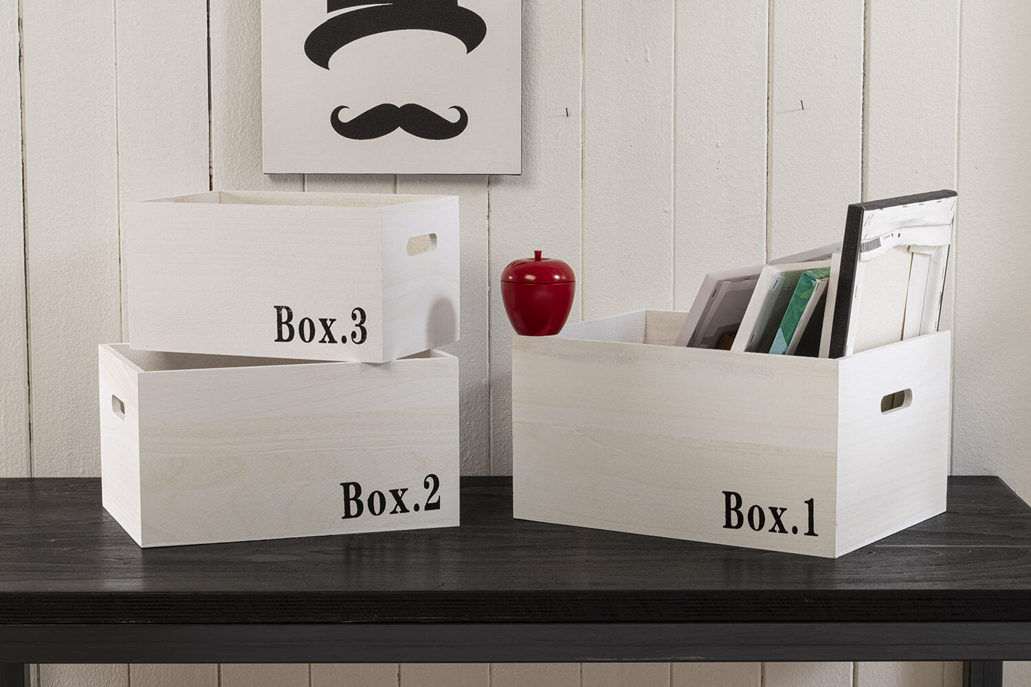 Set 3 Cassette Multiuso in Legno di Paulownia Ariel Bianco