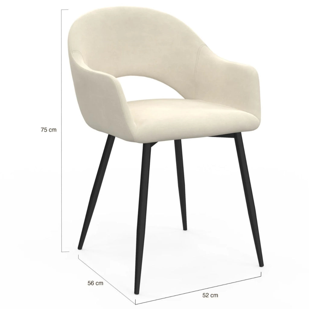 IDMarket - Set di 2 sedie e poltrone da pranzo in velluto crema CLARA