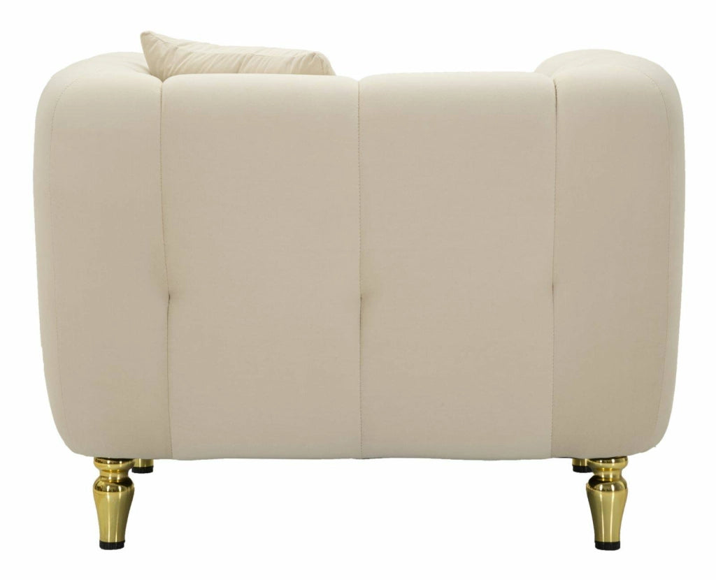 Poltrona Madama, Seduta imbottita, Divano singolo da salotto, Sedia con braccioli, 81x97 h71 cm, Crema e Oro