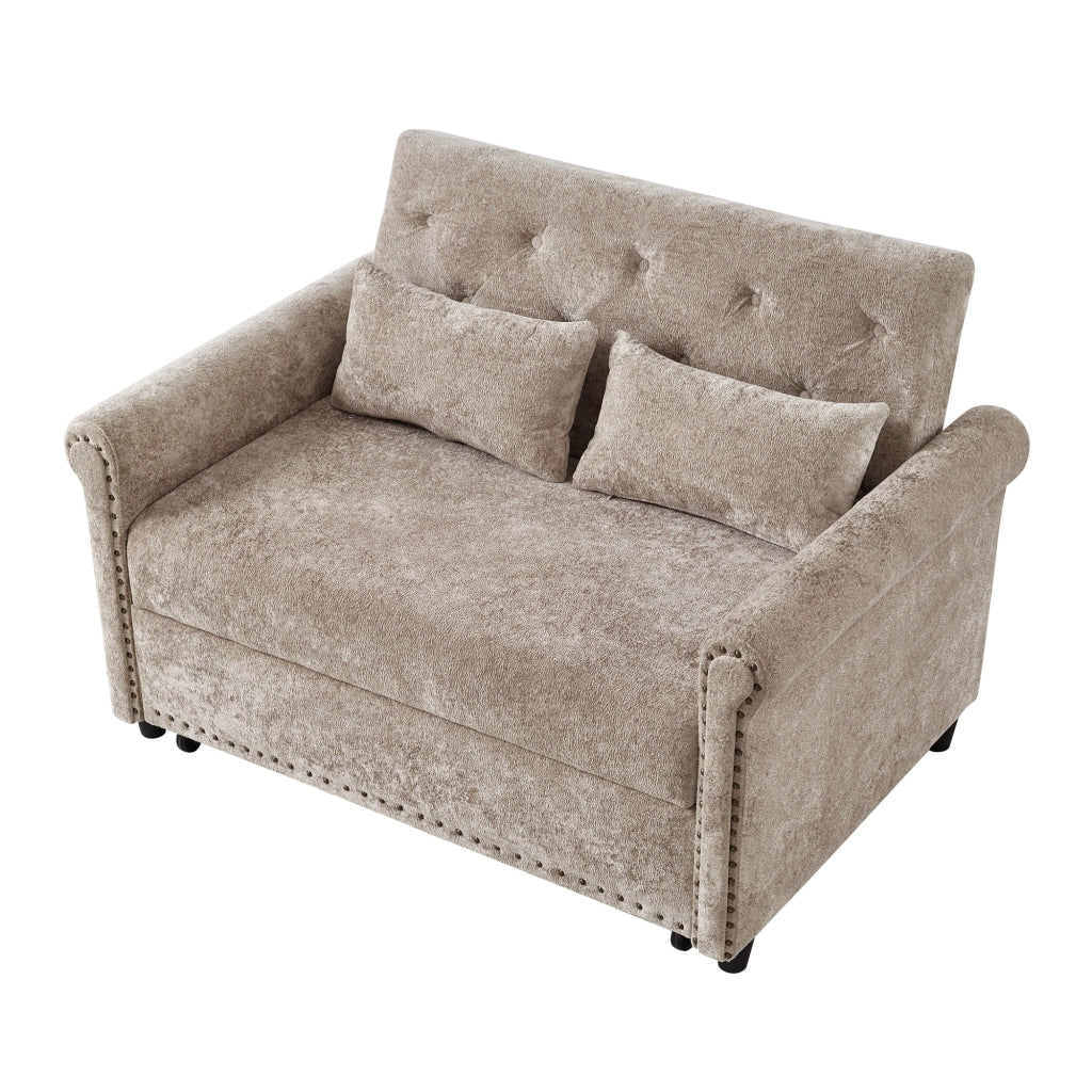 Divano letto 2 posti ¨C Minimal ¨C tessuto chenille beige con 2 cuscini