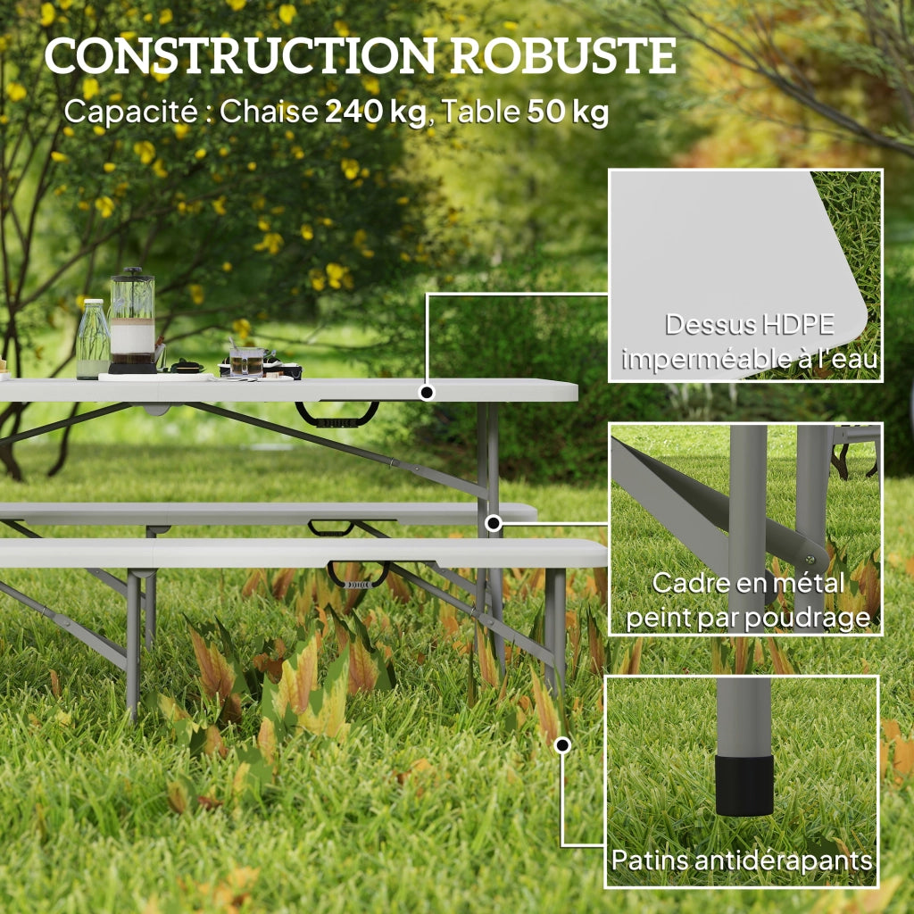 Tavolo pieghevole da giardino con panche ¨C zephmum ¨C bianco, 180 cm