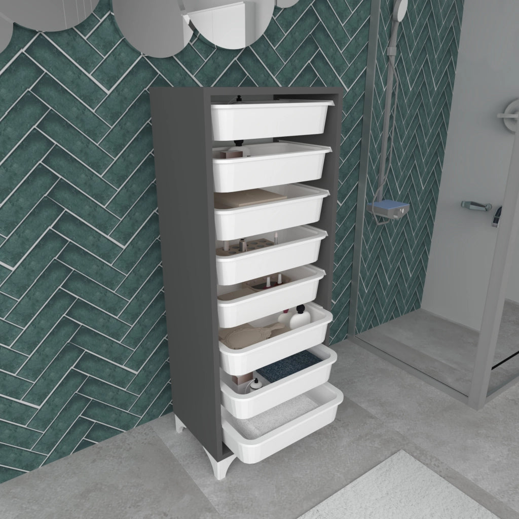 Cassettiera 'Lurøy' Organizzatore con 8 Cestini Estraibili - Mobile a Torre Contenitore - Antracite / Bianco [en.casa]