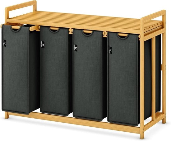 Sistema Lavanderia 4 Cestelli - Lavanderia 4 Cestelli 200 Litri - Lavanderia Con Ripiano di Stoccaggio – Lavanderia Con Cestelli Rimovibili - Lavanderia Doppia - Duo Lavanderia – Lavanderie - 107 x 42 x 77 cm