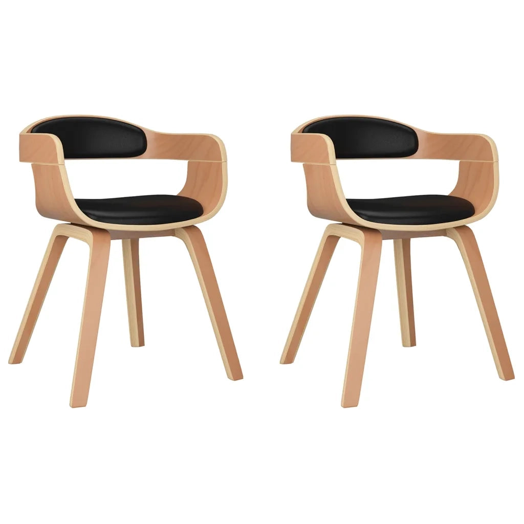 Sedie da Pranzo 2 pz | Sedie da cucina Nere in Legno Curvato e Similpelle