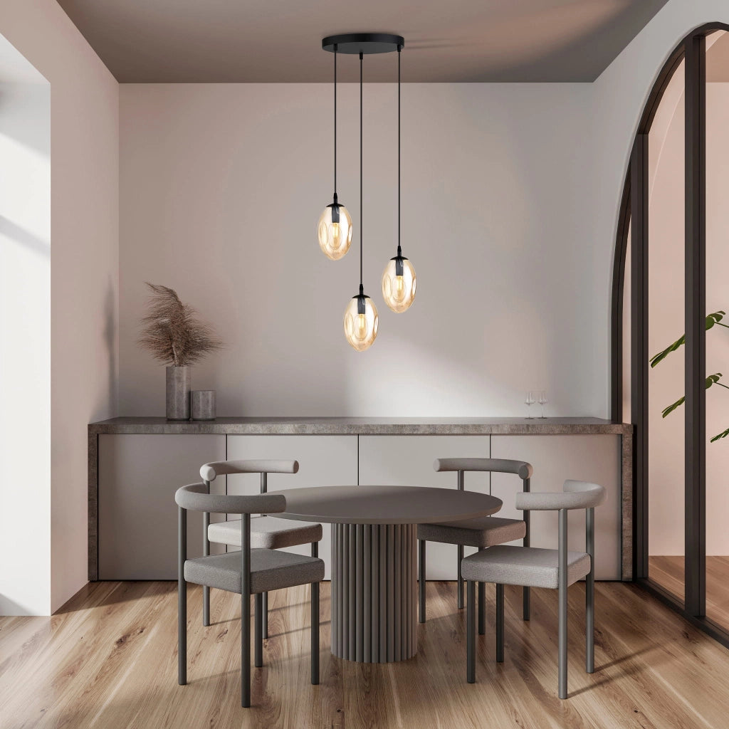 Lampadario Emibig Astral 3xE14 vetro miele nero dimmerabile
