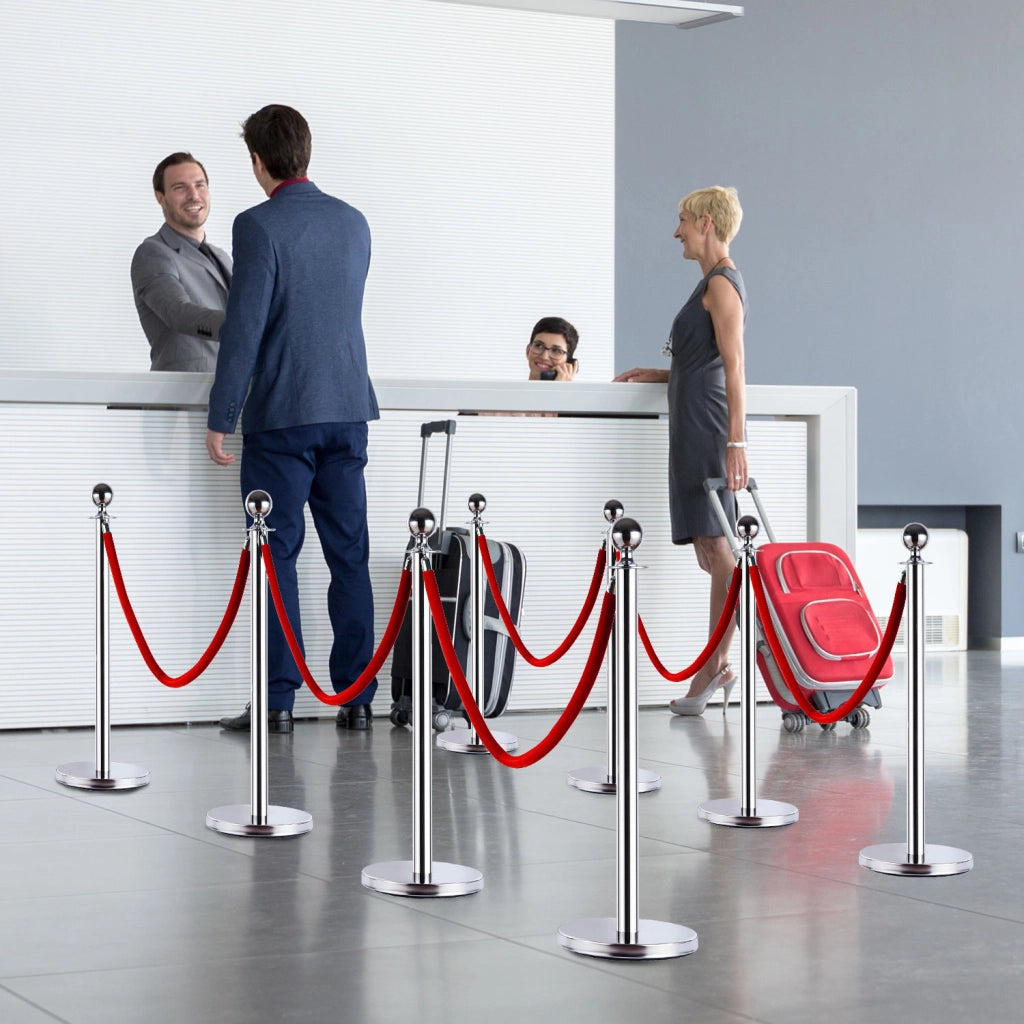 Transenne Elimina Separacode Paletti di Delimitazione con Corde Rosso Acciaio Inox §¶32 x 95CM Argento