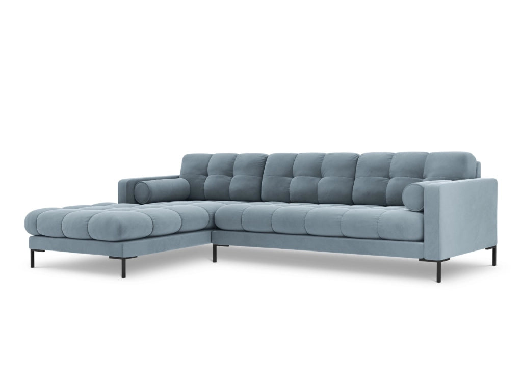 Cosmopolitan Design - Divano angolare sinistro "Bali" 5 posti in velluto azzurro 