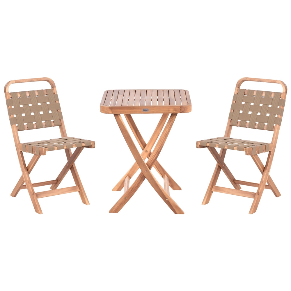 Set da balcone 3 pezzi marrone in legno di acacia massiccio certificato 2 sedie e tavolo da tè pieghevole a doghe