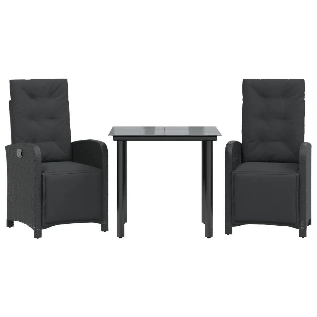 Set da BistrÃ² 3 pz con Cuscini Nero in Polyrattan