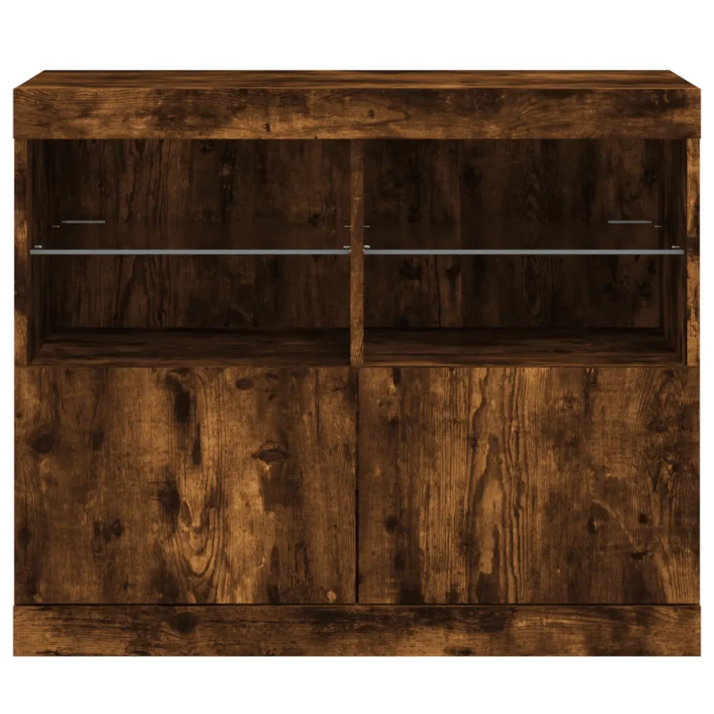 Credenza con Luci LED-Buffet-Armadio da cucina Rovere Fumo 81x37x67 cm