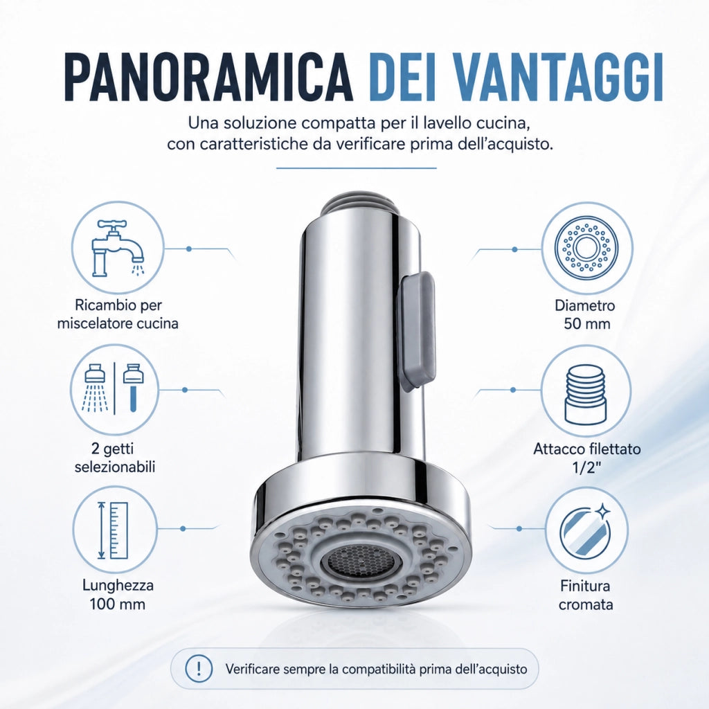 Doccetta Ricambio Miscelatore Cucina 2 Getti 1/2" 100x50 mm Cromata 59220