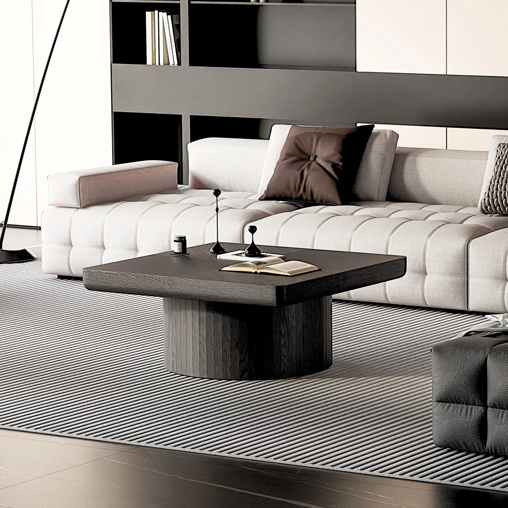 TAVOLINO DA CAFFÈ Quadrato 86,12x85,54x18,04 cm Nero Legno massello e MDF