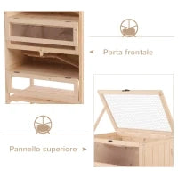 Gabbia per Criceti Roditori Porcellini d'India in Legno Massello Tetto Apribile 4 Ripiani Collegati con Rampe 60x40x120cm