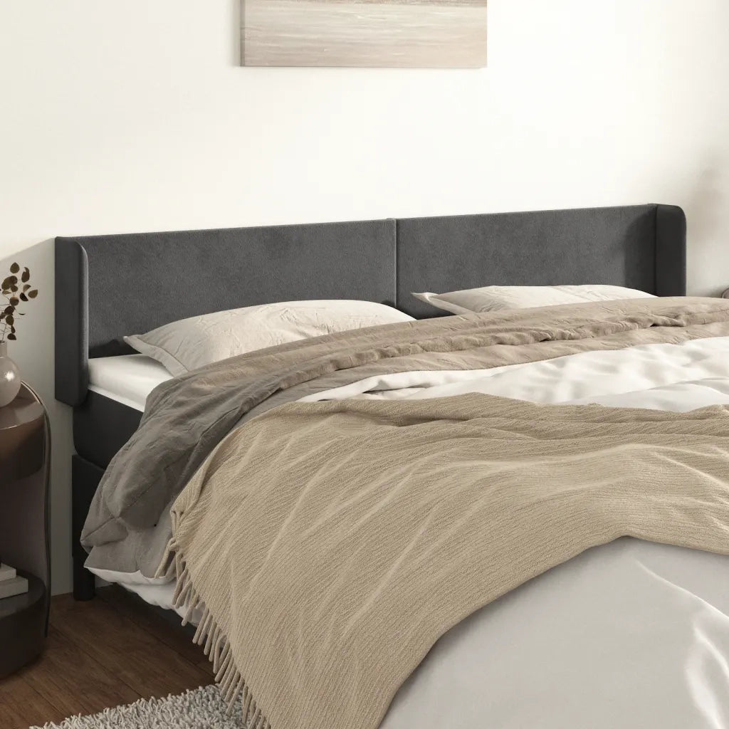 Testiera ad Orecchio-Testata con Orecchie Grigio Scuro 163x16x78/88 cm in Velluto 292901