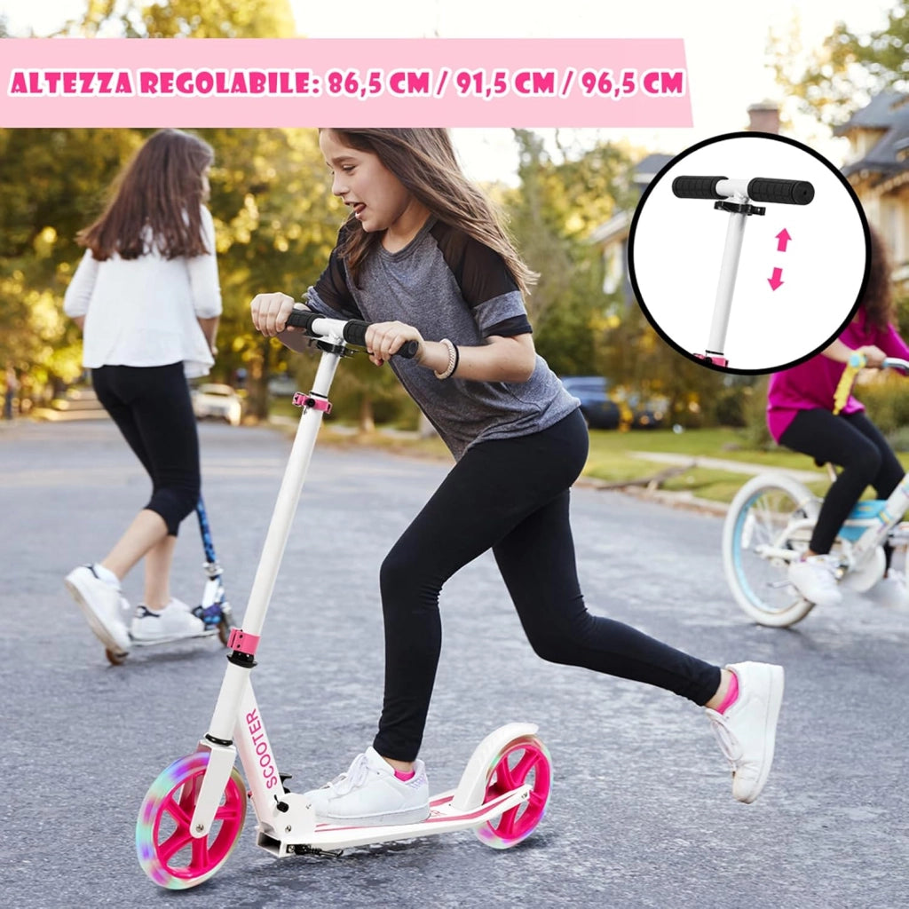 Scooter Monopattino Altezza Regolabile, Ruote Luminose, per Bambini e Adulti, Capacità di Carico 100kg, Alluminio, 10+ Anni
