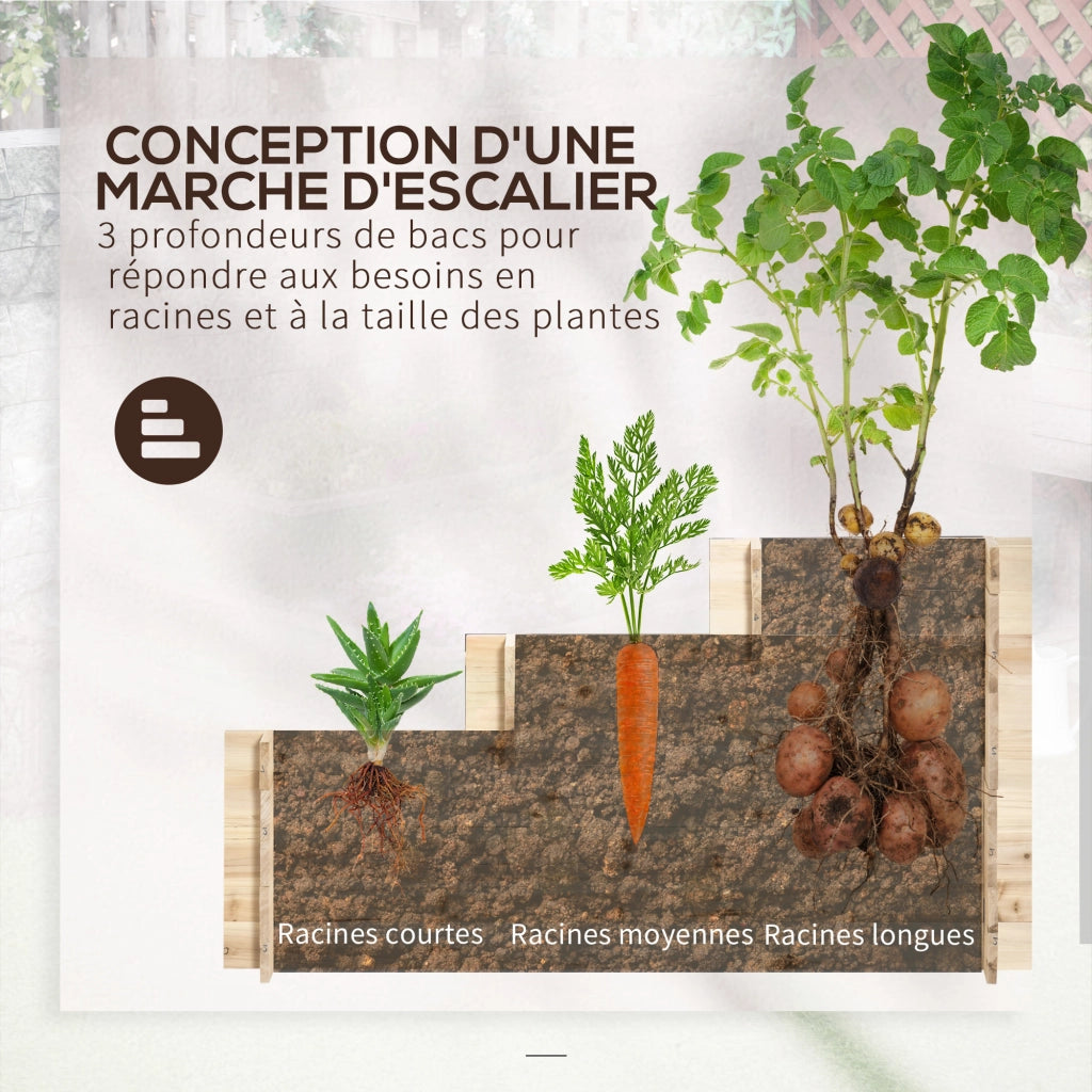 Fioriera 3 livelli per giardino ¨C zephmum ¨C Legno di abete con tessuto