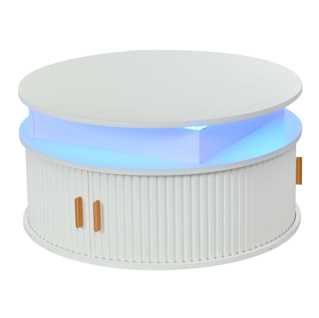 Tavolino da caffè rotondo 75 cm regolabile in altezza con LED; bianco; MDF