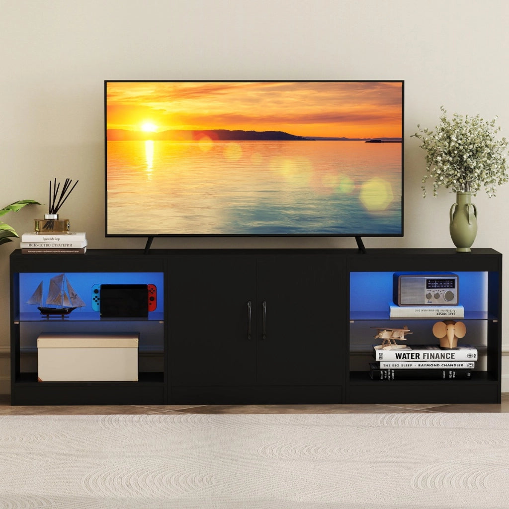 Supporto tv modulare centro di intrattenimento 3 in 1 con luci led, Supporto per soggiorno e camera da letto Nero-Mobili porta TV