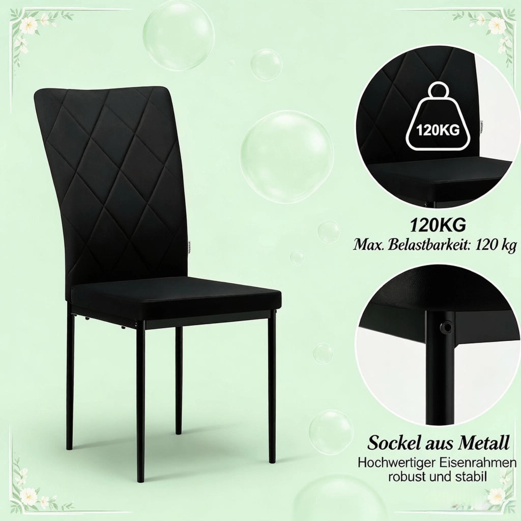 SEDIA Imbottita in Velluto Nero Set da 4 pezzi 42 x 94,5 x 59 cm