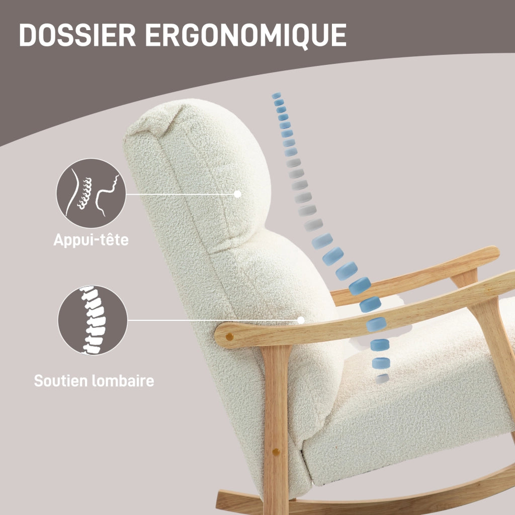 Poltrona Dondolo in Velluto con Schienale Ergonomico ¨C zephmum ¨C Crema 65x90x98 cm