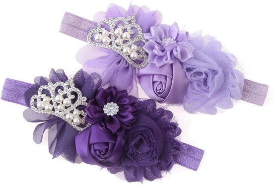 Tiara per bambine con fiori in stoffa elastica - Set da 2 unità