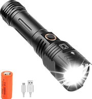 Lampada da Torcia LED Oplaadabile 500000 Lumen - Torcia da Mano Potente con 5 Modalità - Impermeabile e Zoomabile per Camping e Emergenze