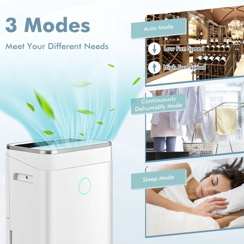 Deumidificatore Elettrico 25L/Giorno, Deumidificatore con Scarico Continuo, Timer 24 Ore, Serbatoio Acqua da 6,5L, Display LED, per Ambienti Fino a 30 m², per Cantina, Ufficio, Casa