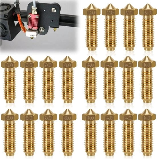 Set di puntoni per 3D stampante - puntoni in ottone per diametri 0-4 mm, 0-2 mm, 0-6 mm, 0-8 mm e 0-4 mm - set di puntoni in acciaio per diametri 0-4 mm.