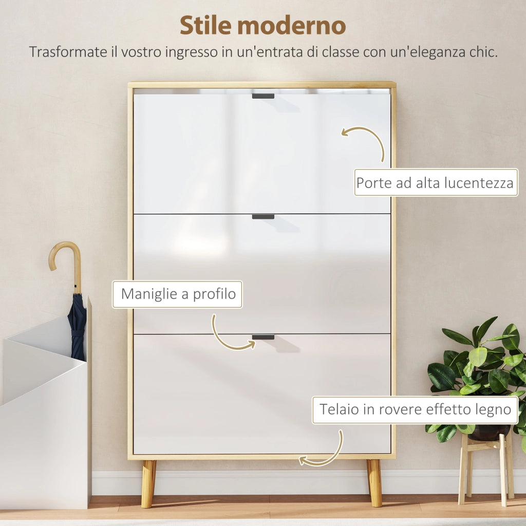 Scarpiera con 3 Cassetti Ribaltabili ¨C zephmum ¨C Bianco 80x24x127 cm