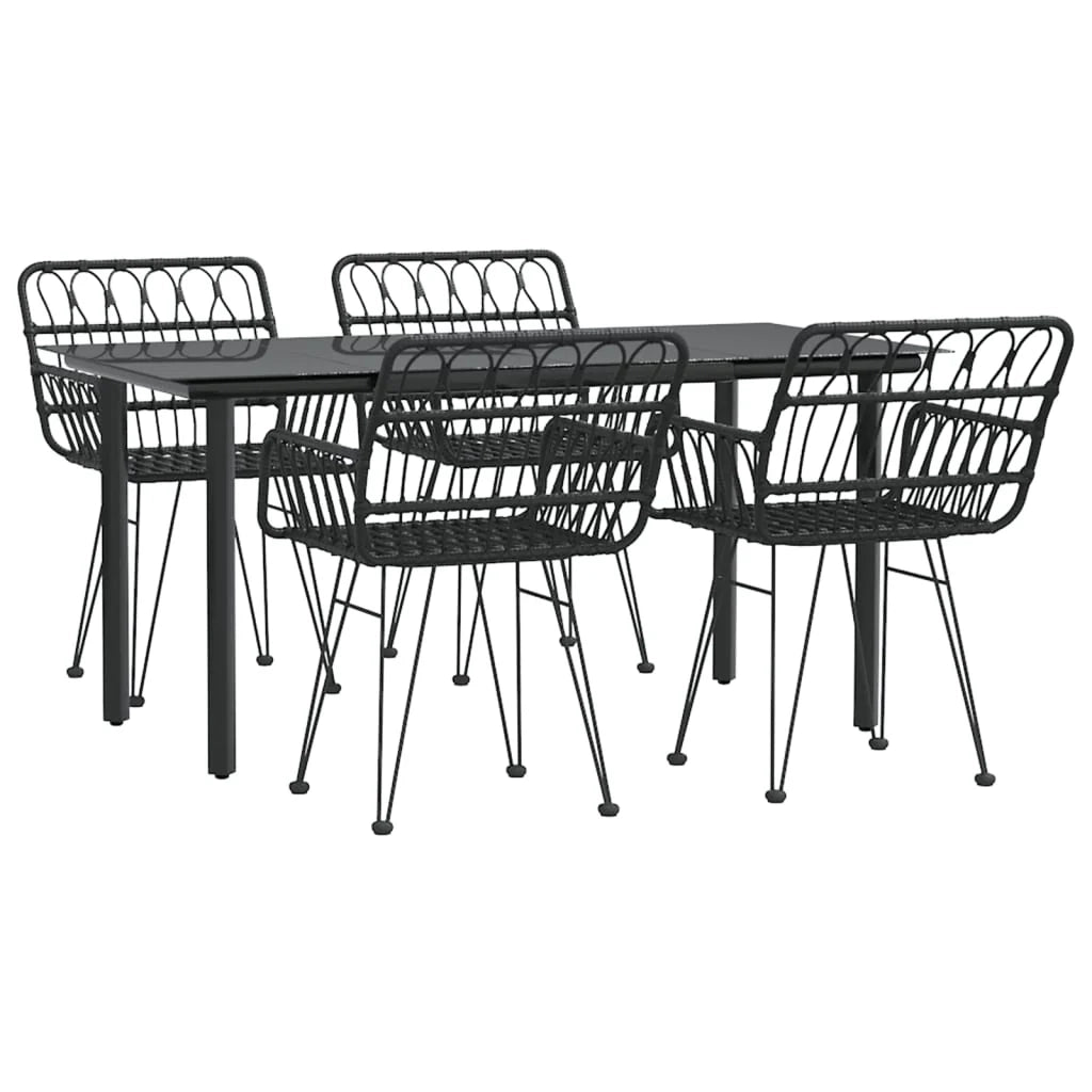 Set da pranzo da giardino in resina nera 5 pezzi in vimini 02_0014782