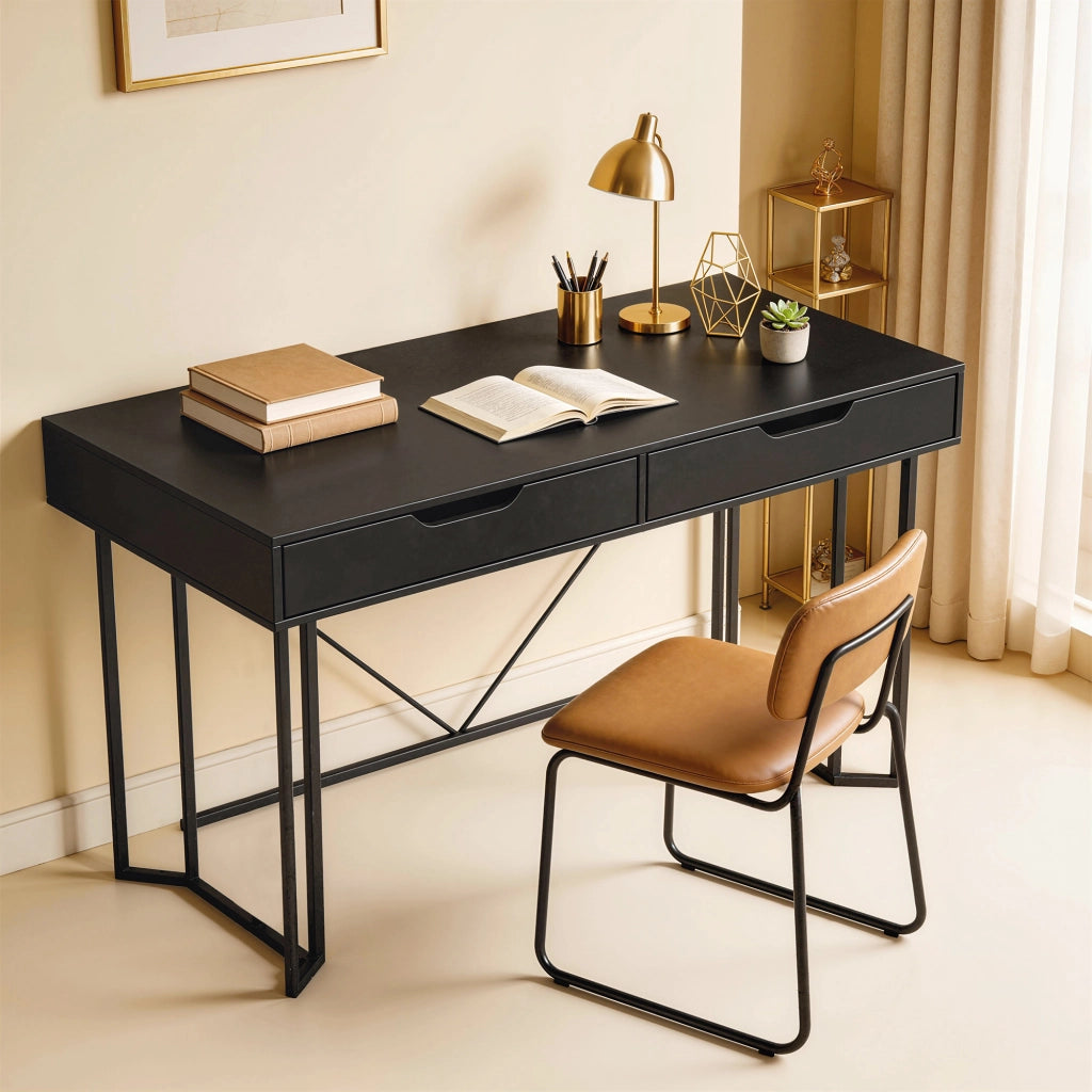 Scrivania con 2 cassetti ¨C Zephmum ¨C Nero 120x60x77 cm