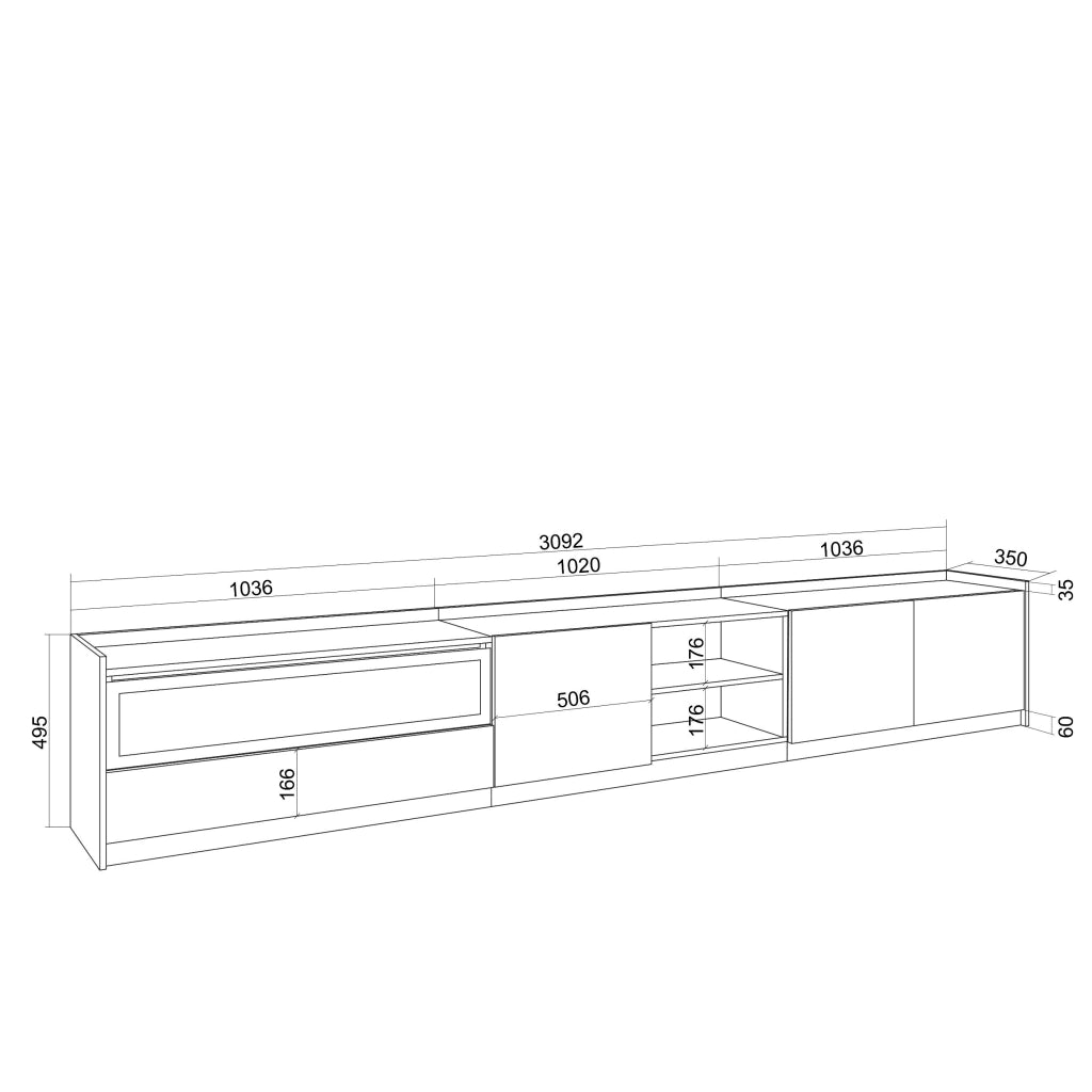 Mobile TV Soggiorno, 310x50x37 cm, Per TV fino a 80", Camino elettrico, Nero e rovere