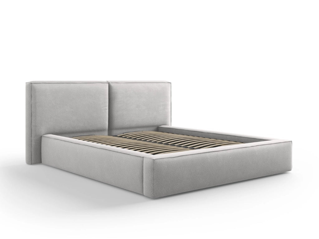Cosmopolitan Design - Letto a cassettone con testiera doppia "Arendal" 160x200cm in tessuto strutturato grigio chiaro 