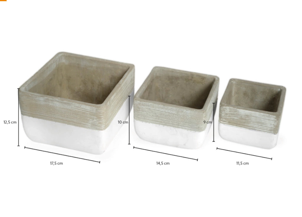 Set 3 Vaso Decorativo Moderno Per Fiori In Cemento Design Modello Quader