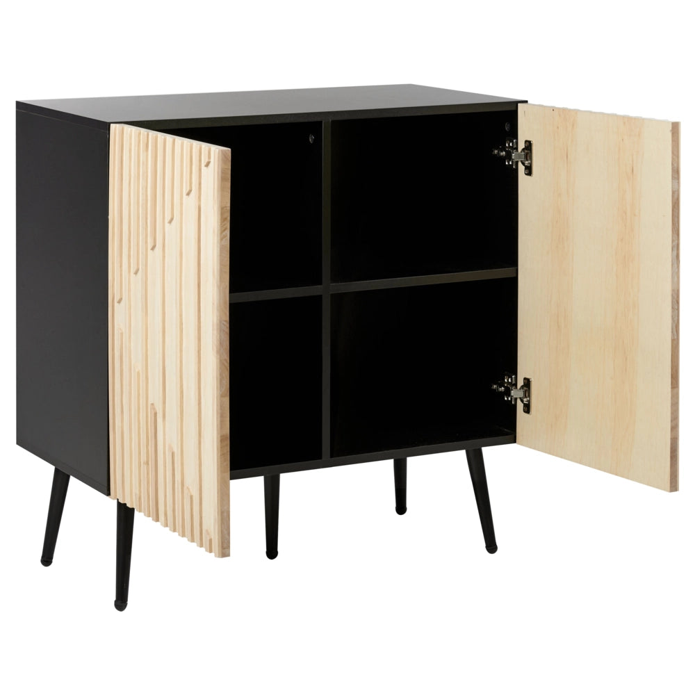Credenza con struttura in MDF Anta in legno massiccio Porta in legno chiaro Contenitore in ferro Gambe moderne