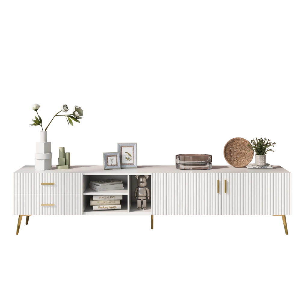Mobile TV 180x35x44 cm con 2 cassetti e 2 ante in MDF bianco