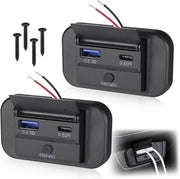 Autolader Dubbla USB con Interruttore - 2 pezzi - 55 W PD e 36 W QC3.0 - Connesioni di ricarica Type C - 12 V/24 V - Adatto per auto, SUV, caravan, camper, furgone.