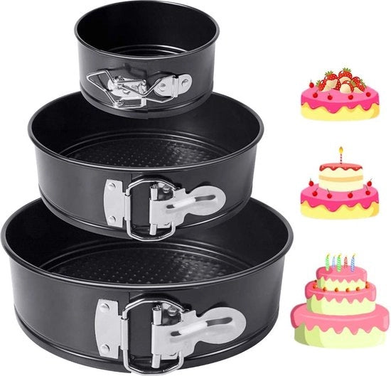 Set di 3 forme per torta, forma a cuspide con fondo piatto, impermeabile, rivestimento antiscivolo, 3 pezzi