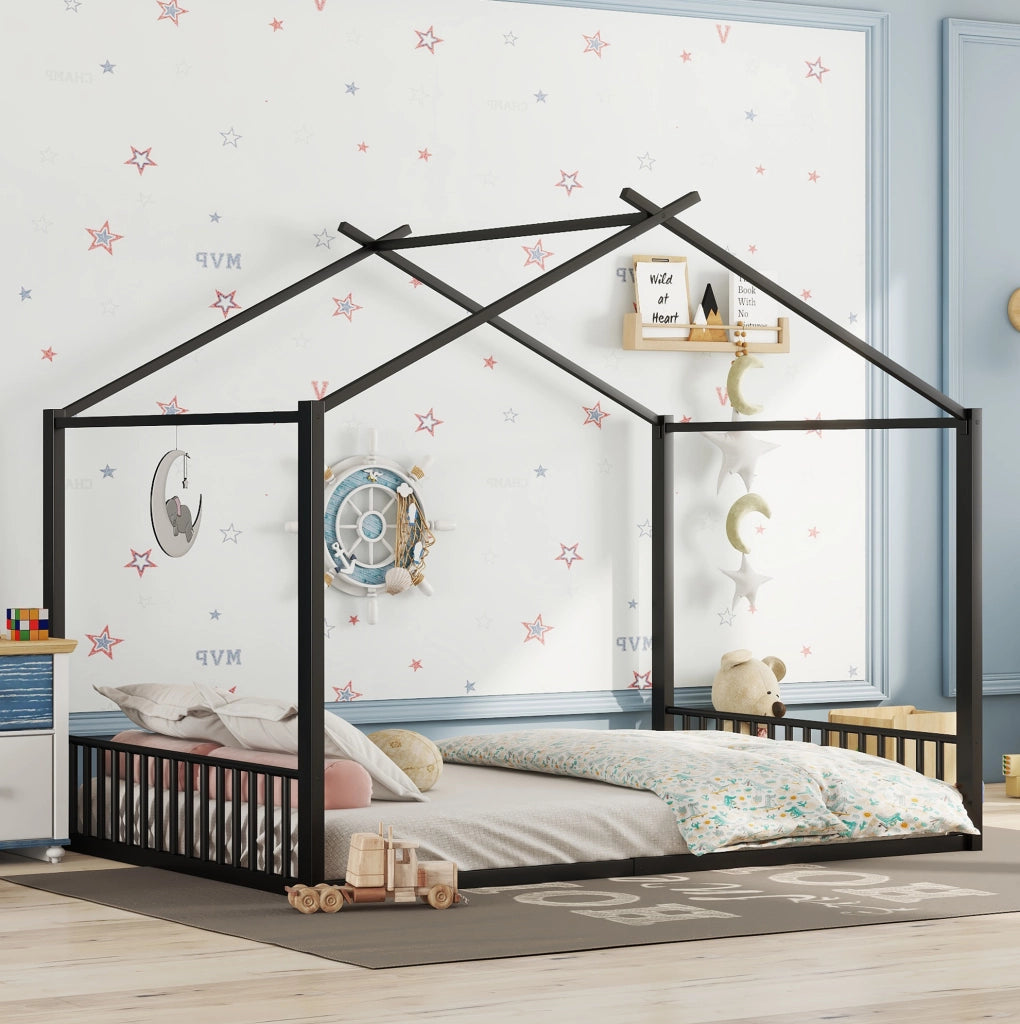 Letto per bambini a casa 140x200 cm in metallo nero