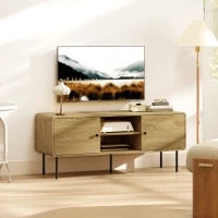 Mobile TV, con 2 ante, 2 scomparti aperti, piedi in acciaio, 120x40x50cm, Rovere