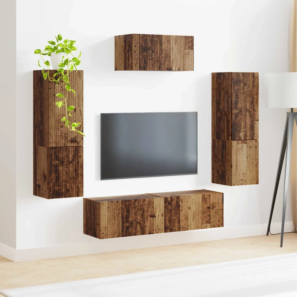 Set mobile TV 4 pz-Credenza per TV Legno vecchio Legno multistrato 531466