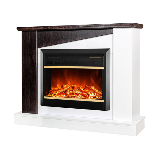 Camino Elettrico da Pavimento 90x115x27 cm Effetto Fiamma 1500W Gaspar & Mars Bianco/wenge