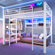 Letto a Soppalco con LED ¨C MINIMAL ¨C Bianco, 140x200 cm, con Asta Appendiabiti