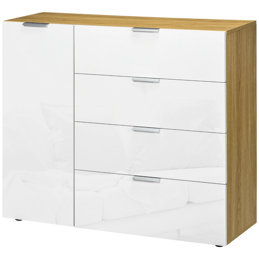 Cassettiera con 4 cassetti e ante ¨C zephmum ¨C bianco e naturale 105x35x92 cm