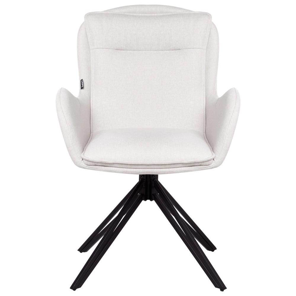 Set di 2 sedie girevoli da pranzo Tessuto beige chiaro con braccioli Schienale trapuntato Gambe in metallo nero Retro