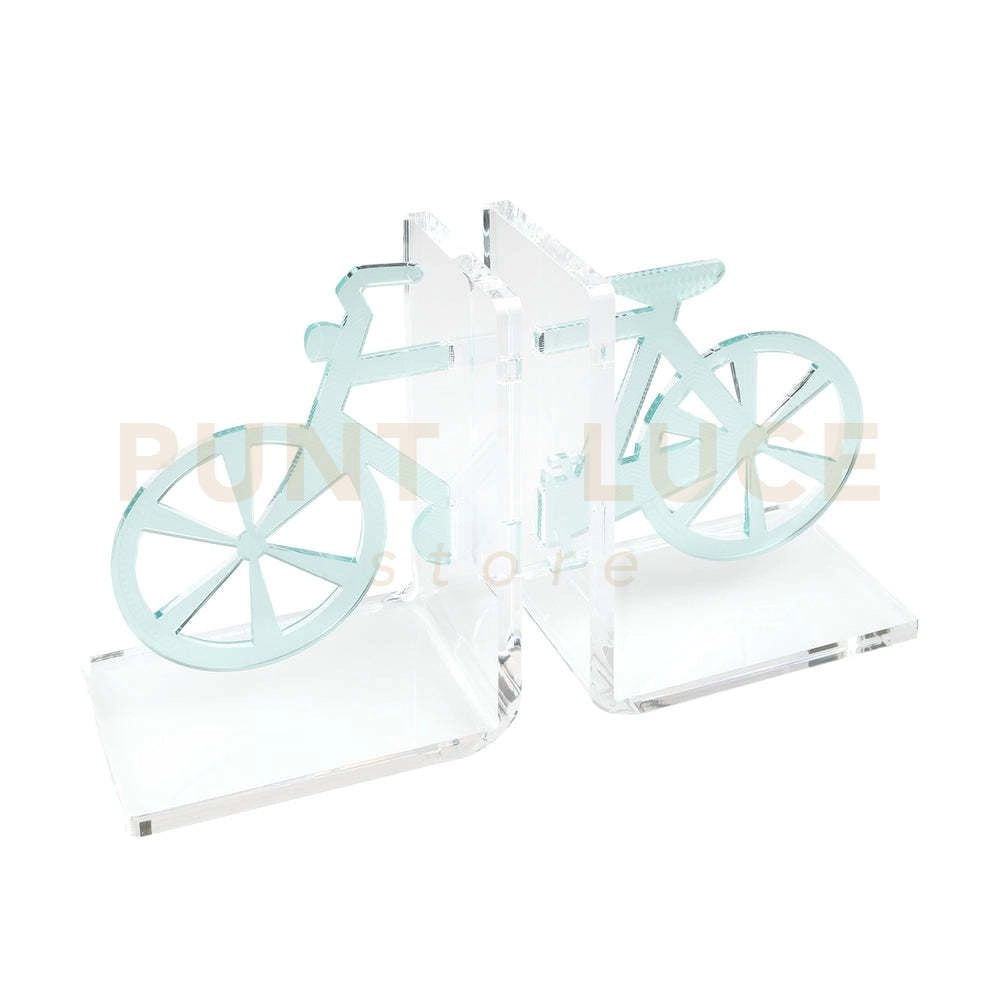 REGGILIBRO BICICLETTA  IN CRISTALLO ACRILICO TRASPARENTE E ACQUAMARINA